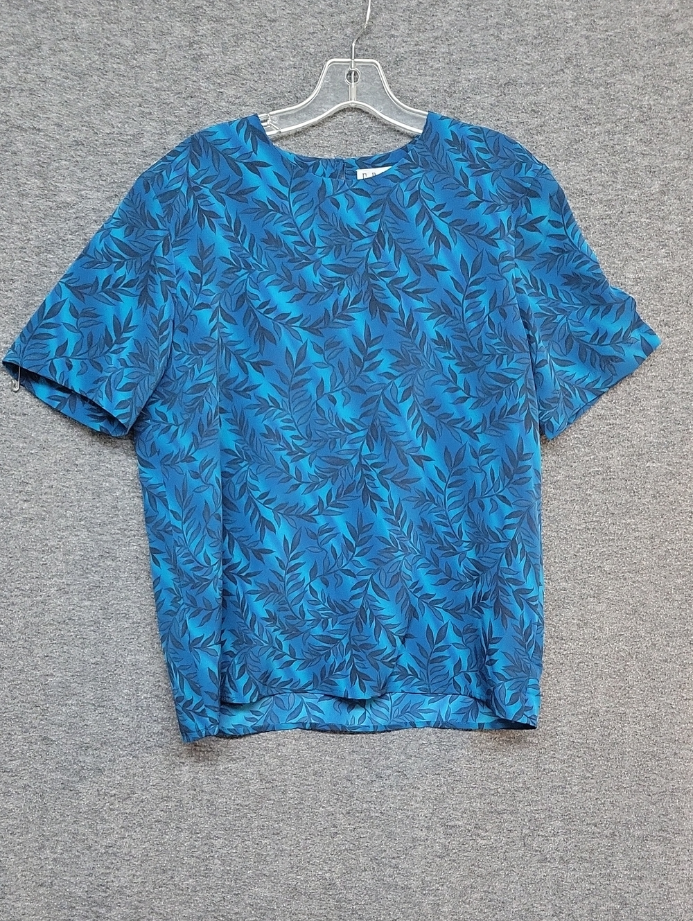 Vintage Blue With Leaves, Erena Polyester Dressy Blouse Woman's Size M